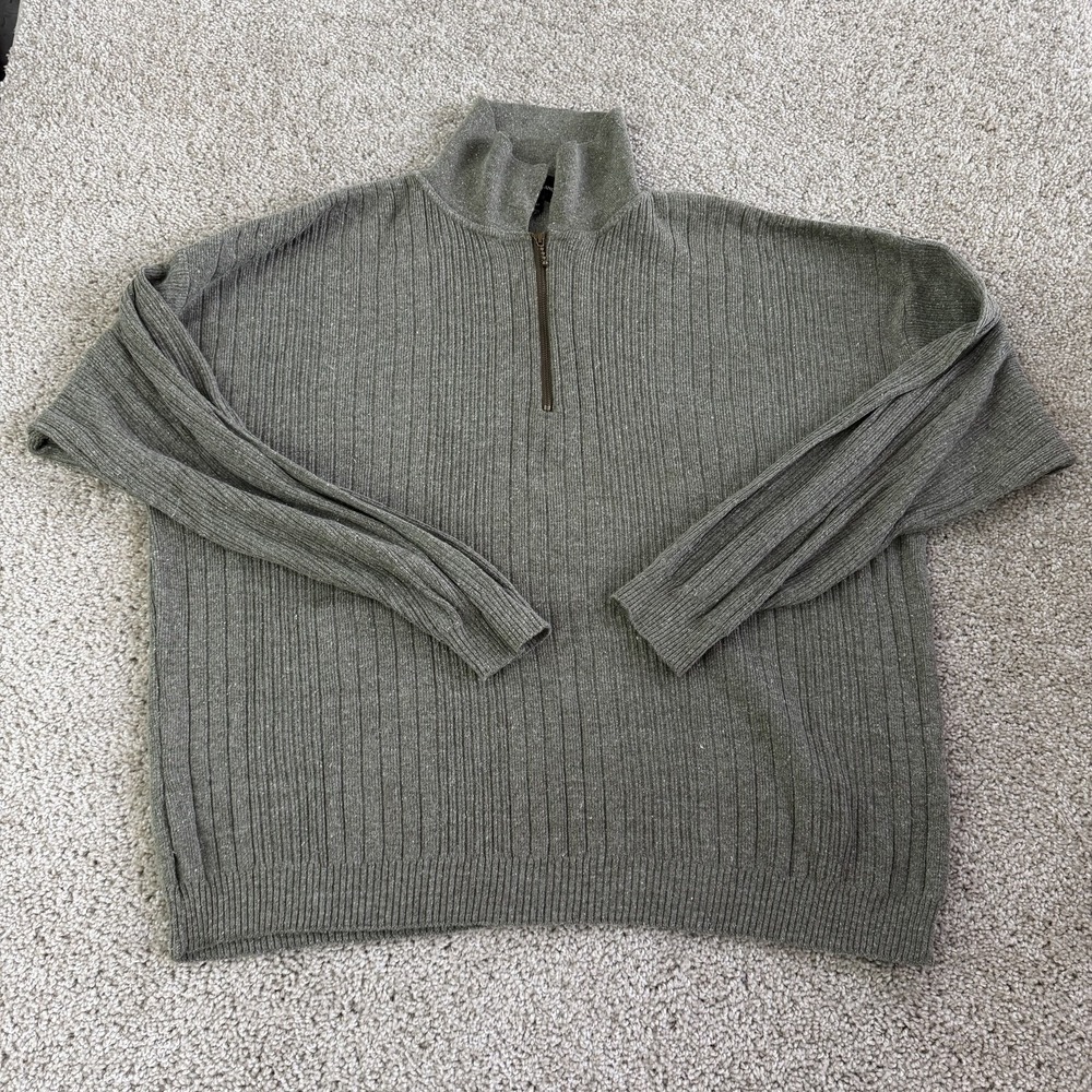 Conte Di Milano Sweater Mens Large Gray Ribbed Knit 1/4 Zip Mock Neck Pullover